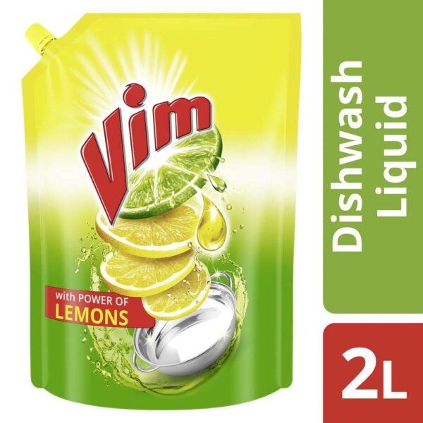 Vim Fresh Lemon Fragrance Dishwash Liquid Gel 2 L Refill Pack, Leaves No Residue, Grease Cleaner For Utensils - Liquid Kitchen Soap Super Saver Offer