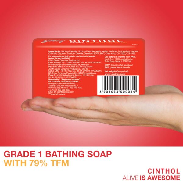 Cinthol Original Bath Soap – 99.9% Germ Protection, 100g (Pack of 4) - Image 3