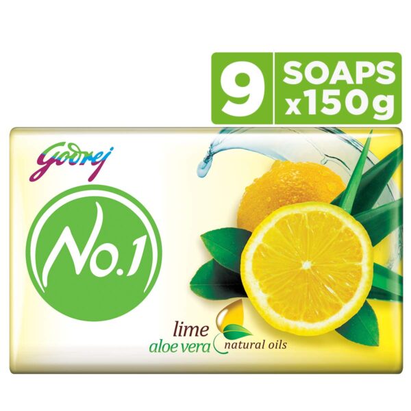 Godrej No. 1 Bathing Soap Lime & Aloe Vera – Grade 1 Soap & Long-lasting Fragrance, Combo Pack of 5 (100g each)
