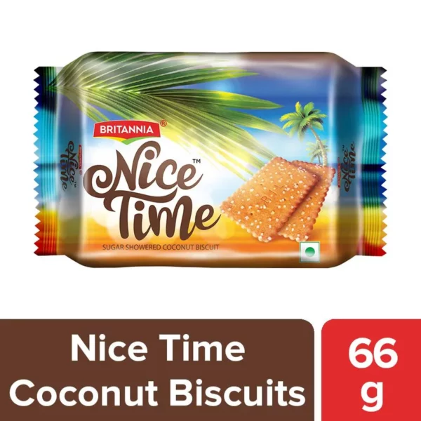 Britannia Nice Time - Coconut Biscuits, Crunchy, Teatime Snack, 66 g