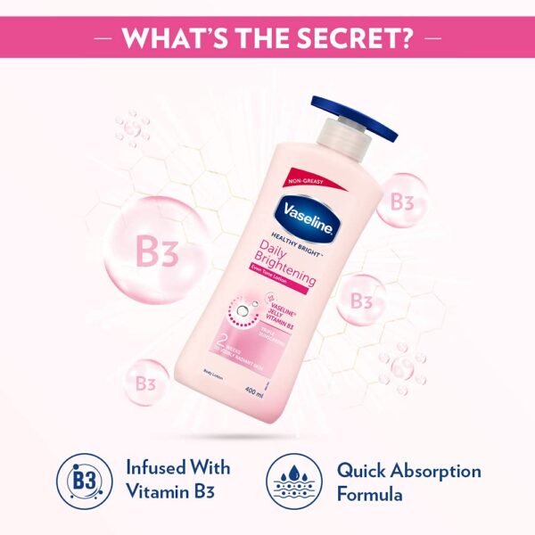 Vaseline Healthy Bright Body Lotion 400 ml, Daily Brightening Moisturizer with Sunscreen for Dry Skin, Gives Non-Greasy Glowing Skin - For Men & Women - Image 5