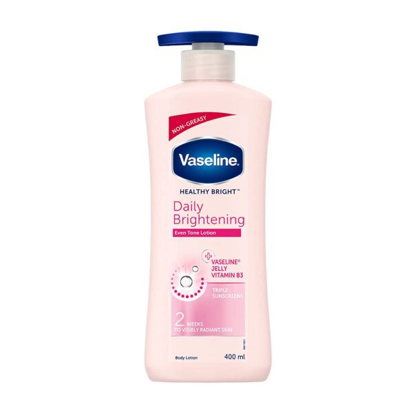 Vaseline Healthy Bright Body Lotion 400 ml, Daily Brightening Moisturizer with Sunscreen for Dry Skin, Gives Non-Greasy Glowing Skin - For Men & Women