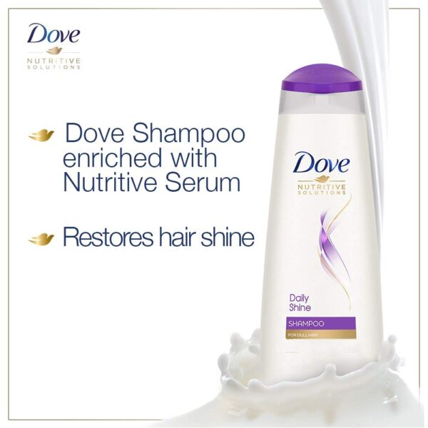 Dove Daily Shine Shampoo 340 ml, For Dry and Damaged Hair, Strengthening Shampoo Gives Smooth and Strong Hair - Mild Daily Shampoo for Men & Women - Image 3