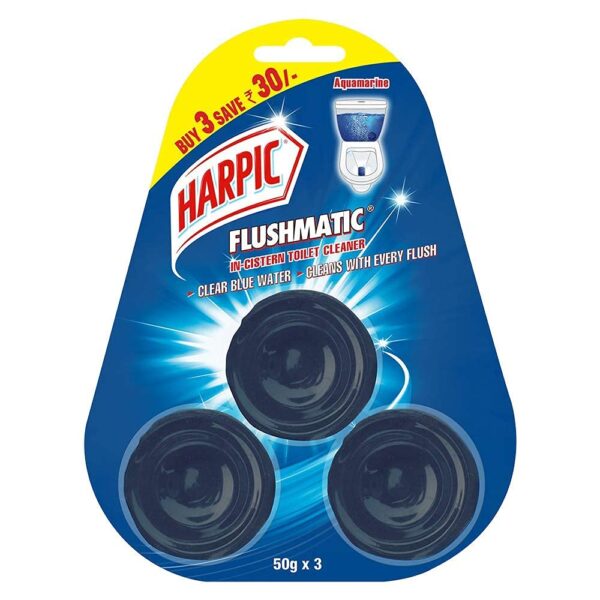 Harpic Flushmatic In-Cistern Toilet Cleaner Blocks, Marine - 50 g (Pack of 3) | Lasts Upto 240 Flushes