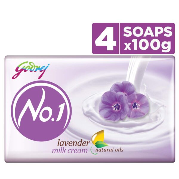 Godrej No.1 Bathing Soap, Lavender & Milk Cream, 100g (Pack of 5)