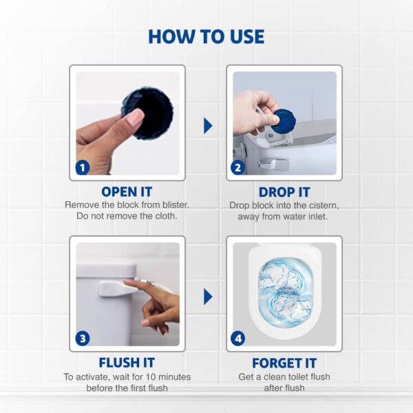 Harpic Flushmatic In-Cistern Toilet Cleaner Blocks, Marine - 50 g (Pack of 3) | Lasts Upto 240 Flushes - Image 3