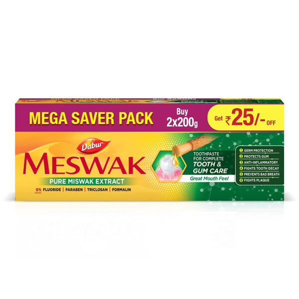 Dabur Meswak: India's No-1 Fluoride Free Toothpaste with Antibacterial, Anti Inflammatory- 300 gram(150gm*2)