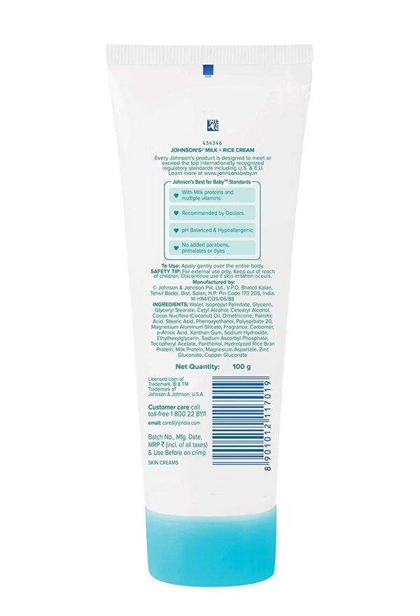 Johnson's Baby Milk and Rice Cream for Summer, 100g - Image 3